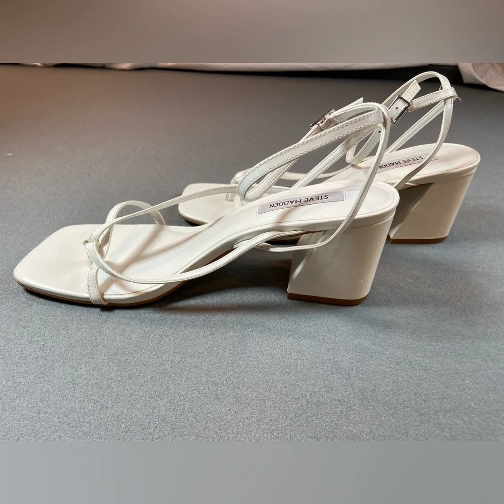 Steve Madden Alaina White Sandals 3” heels Ankle Straps size‎ 10